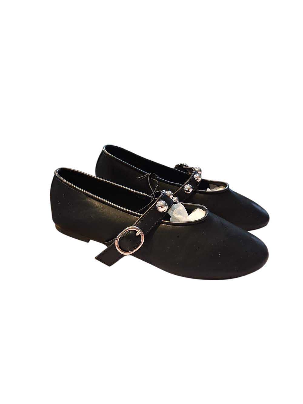 CL by Laundry Black Soft Leather Mary Jane Flats with Silver Studs Size 7.5 M